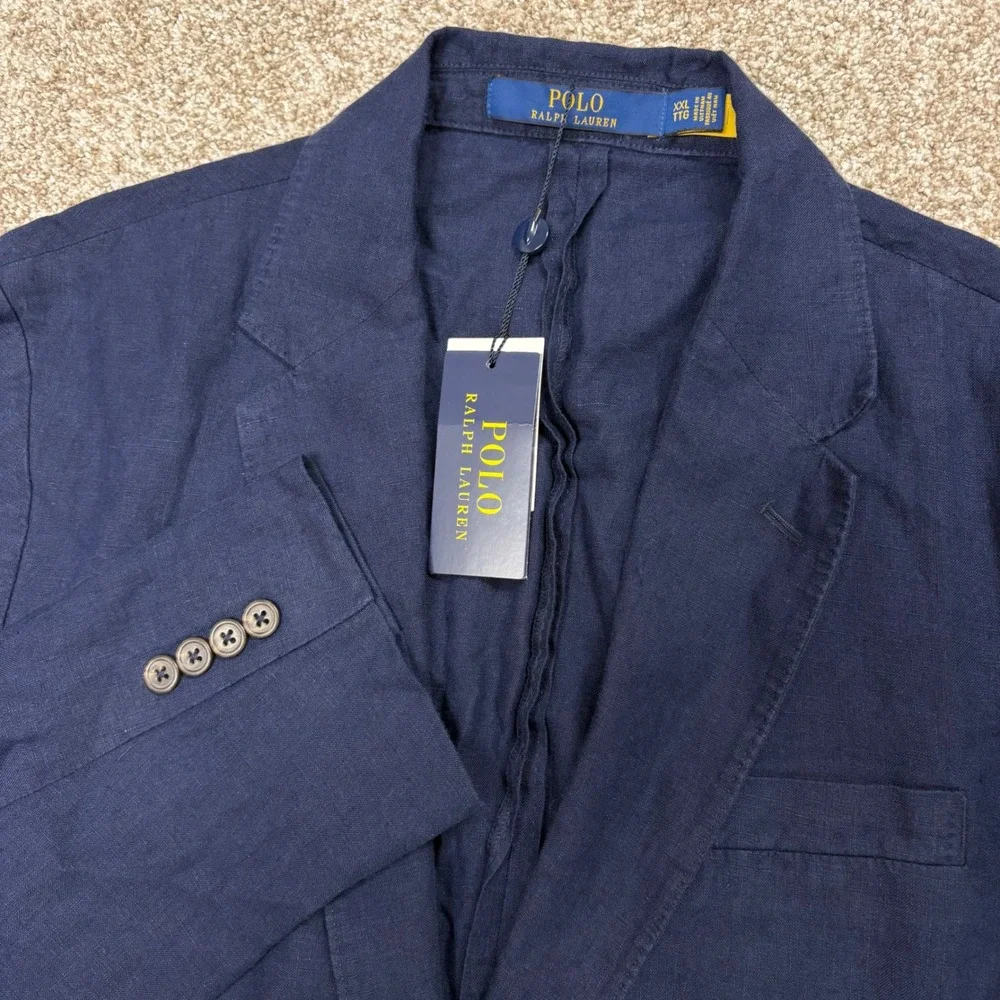 NEW Polo Ralph Lauren Linen Blazer Mens XXL Navy 2-Button Notch Lapel Unlined